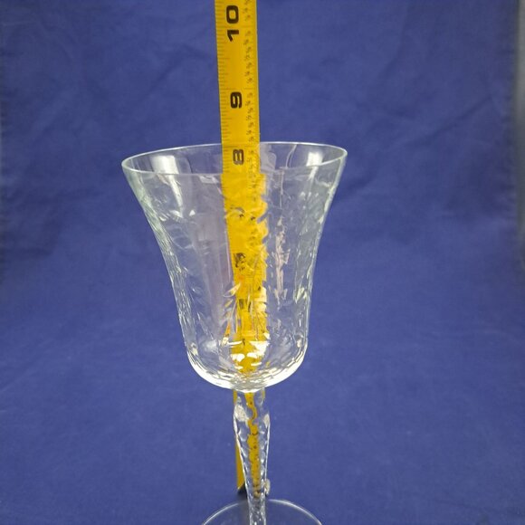 Vintage Crystal Wine Goblet With Etched Floral Design & Twisted Stem - Picture 12 of 15